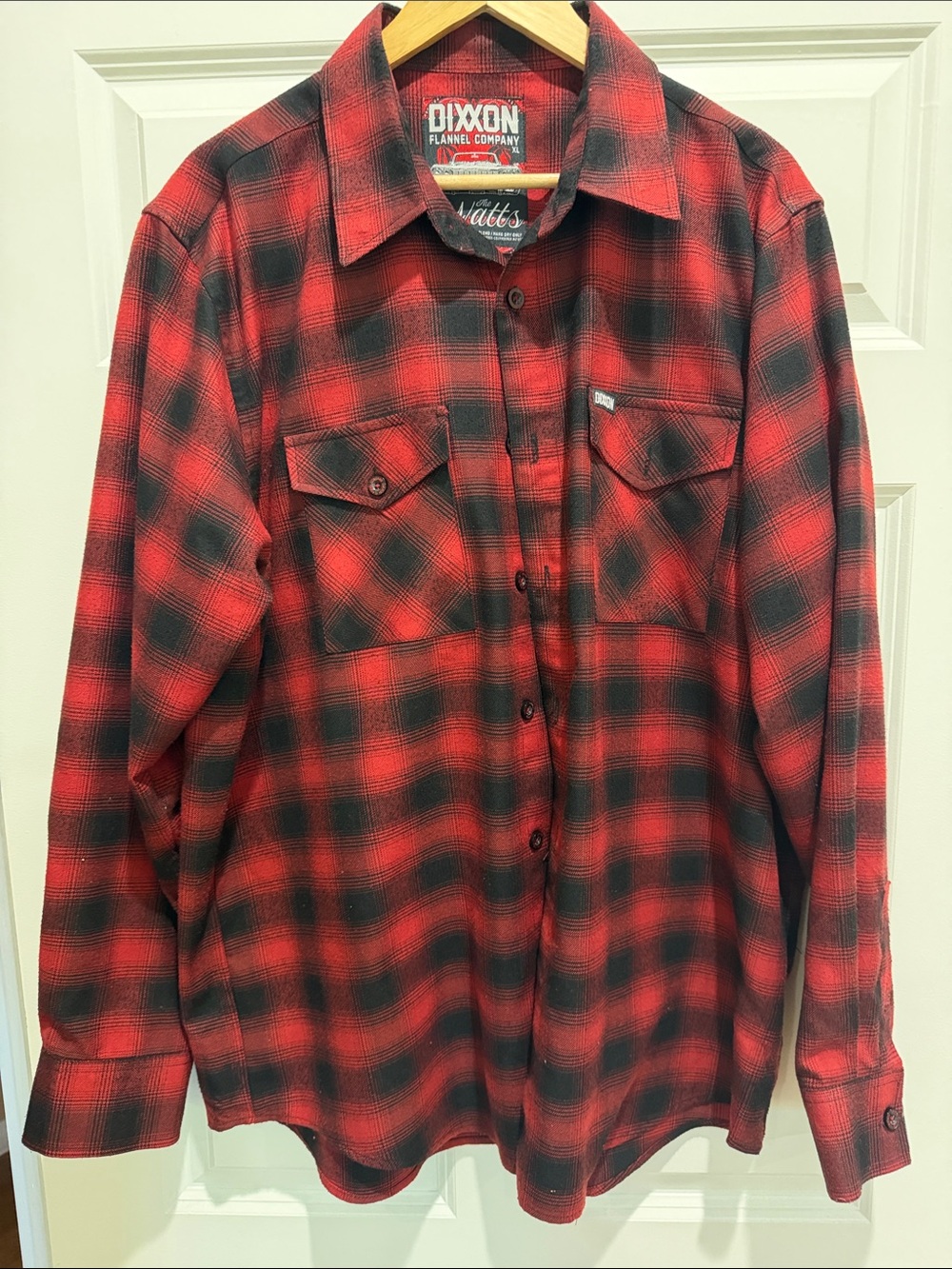 DIXXON “The Watts” Red and Black Plaid Button-Down Flannel Shirt